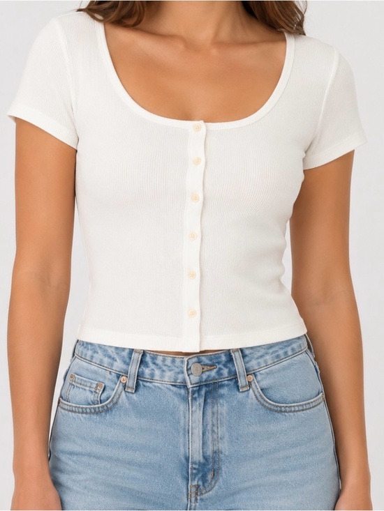 Old Navy Tops - Old Navy White Ribbed Scoop-Neck Button Crop Top